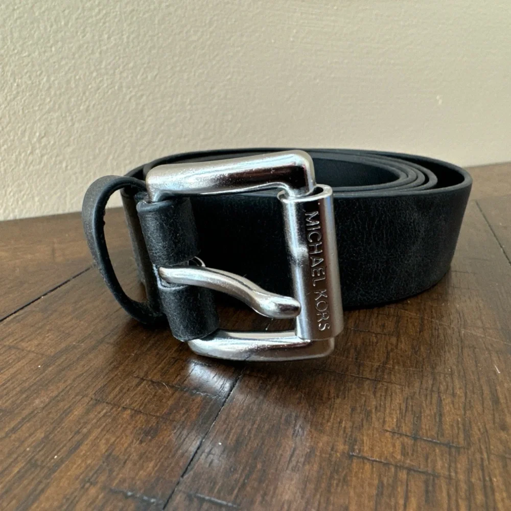 Michael Kors Womens Black Roller‎ Buckle Thin Jet Set Dress Belt Size L - MINT